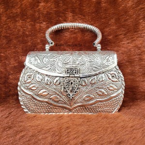 Indische handgemachte Metall-Clutch / Silber Party Sling Bag mit Griff / Party Style Geldbörse, Hand Clutch / Abendtasche/Braut Clutch