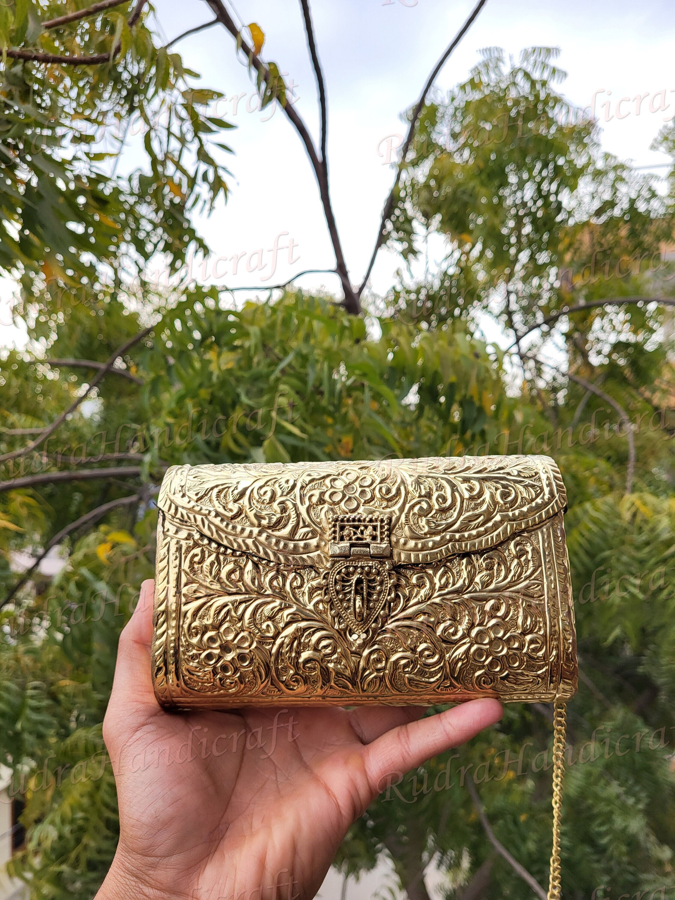 Indian Handmade Antique Metal Sling Bag/ Golden Party Sling Bag