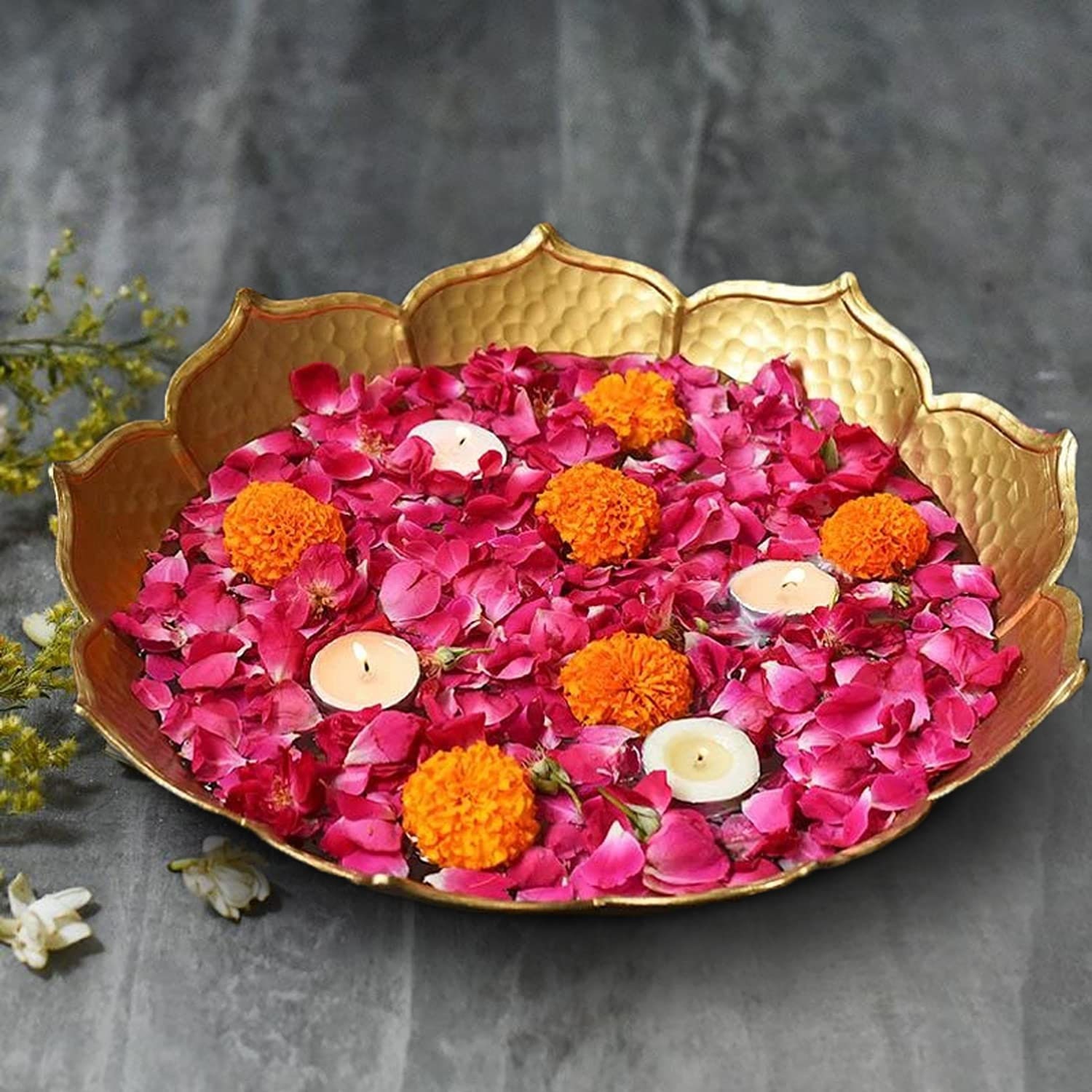 Flower Shaped Metal Decorative Urli Bowl For Home Decor And Diwali Gif –  StatueStudio