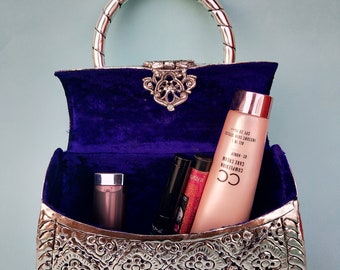 Silver Metal Purse, Hand Clutch /  Metal Clutch Indian Handmade Silver Metal Party Sling Bag [Silver]