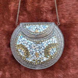 Handmade Chip Stone Metal Sling Purse / Vintage Style Statement Purse / Hand Bag / Party Sling Bag / Bridal Purse/ bridesmaid purse