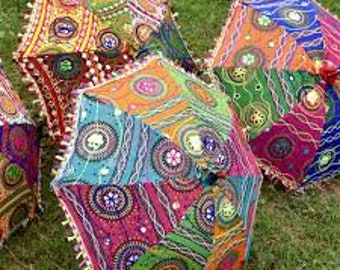 Wholesale Lot of Colorful Embroidered Umbrella, Indian Tradition Umbrella, Wedding Decoration, Embroidered Work Handmade Sun Protection