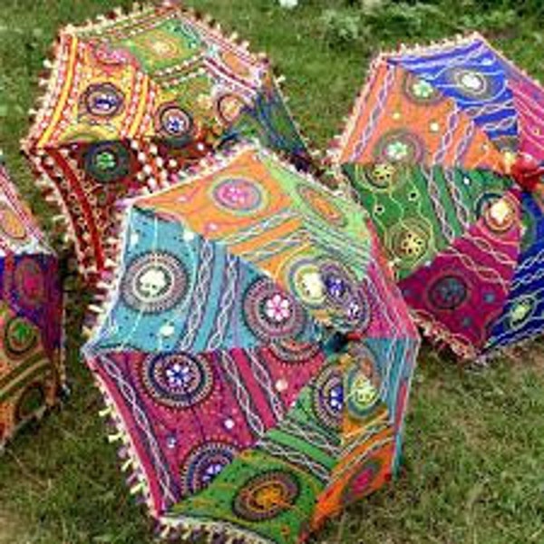 Wholesale Lot of Colorful Embroidered Umbrella, Indian Tradition Umbrella, Wedding Decoration, Embroidered Work Handmade Sun Protection