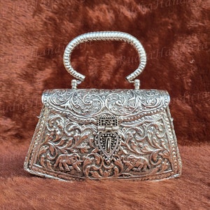 Silver Metal Purse, Hand Clutch / Antique Metal Clutch /Indian Silver Metal Party Bag / Bridal Clutch/Christmas Gift/ Gift For Her