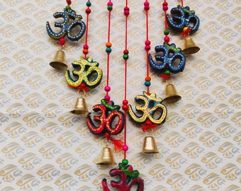 OM Rudra Wind Chimes for Home Decoration Showpiece Hanging Windchime, Handmade Door/ Window/ Balcony Hanging , OM With Bell Hanging
