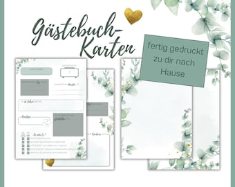 Gästebuchkarten Hochzeit Eukalyptus - Blanko-Seite & 2 ausfüllbare Seiten