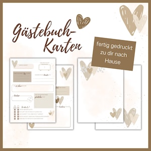 Gästebuchkarten Hochzeit Herzen - Blanko-Seite & 2 ausfüllbare Seiten