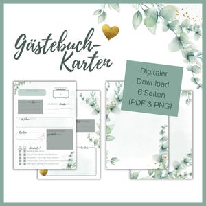 Gästebuchkarten Hochzeit Eukalyptus - Blanko-Seite & 2 ausfüllbare Seiten - digitaler Download