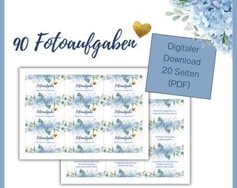 90 Fotoaufgaben Hochzeit blaue Hortensien - digitaler Download