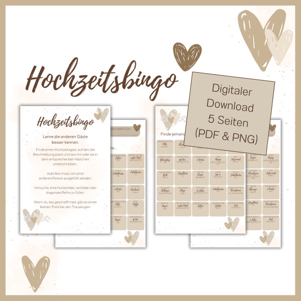 Wedding Bingo Together - Various Cards - Digital Download