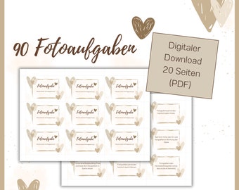 90 Fotoaufgaben Hochzeit Herzen - digitaler Download