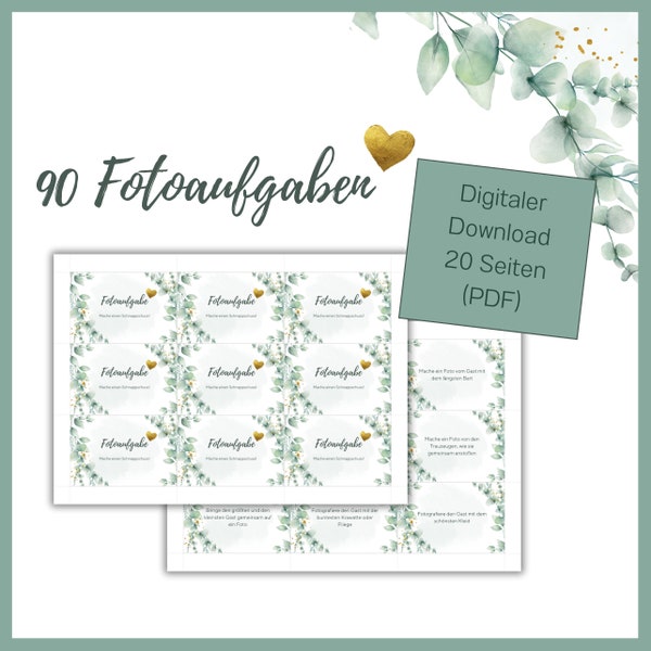 90 Photo Tasks Wedding Eucalyptus - digital download