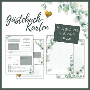 Gästebuchkarten Hochzeit Eukalyptus - Blanko-Seite & 2 ausfüllbare Seiten