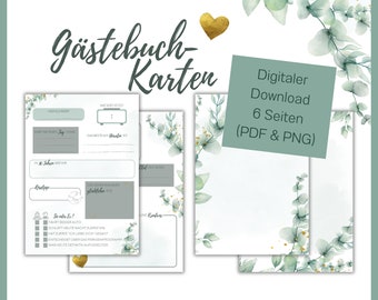 Gästebuchkarten Hochzeit Eukalyptus - Blanko-Seite & 2 ausfüllbare Seiten - digitaler Download