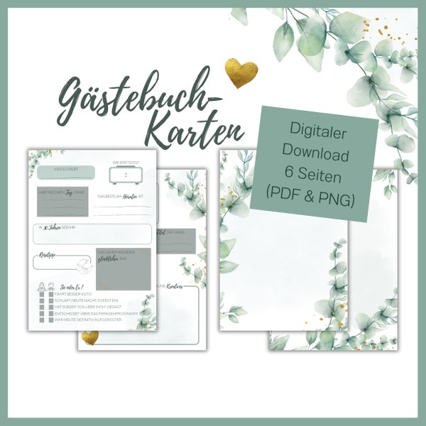 Wedding Eucalyptus Guestbook Cards - Blank Page & 2 Fillable Pages - Digital Download
