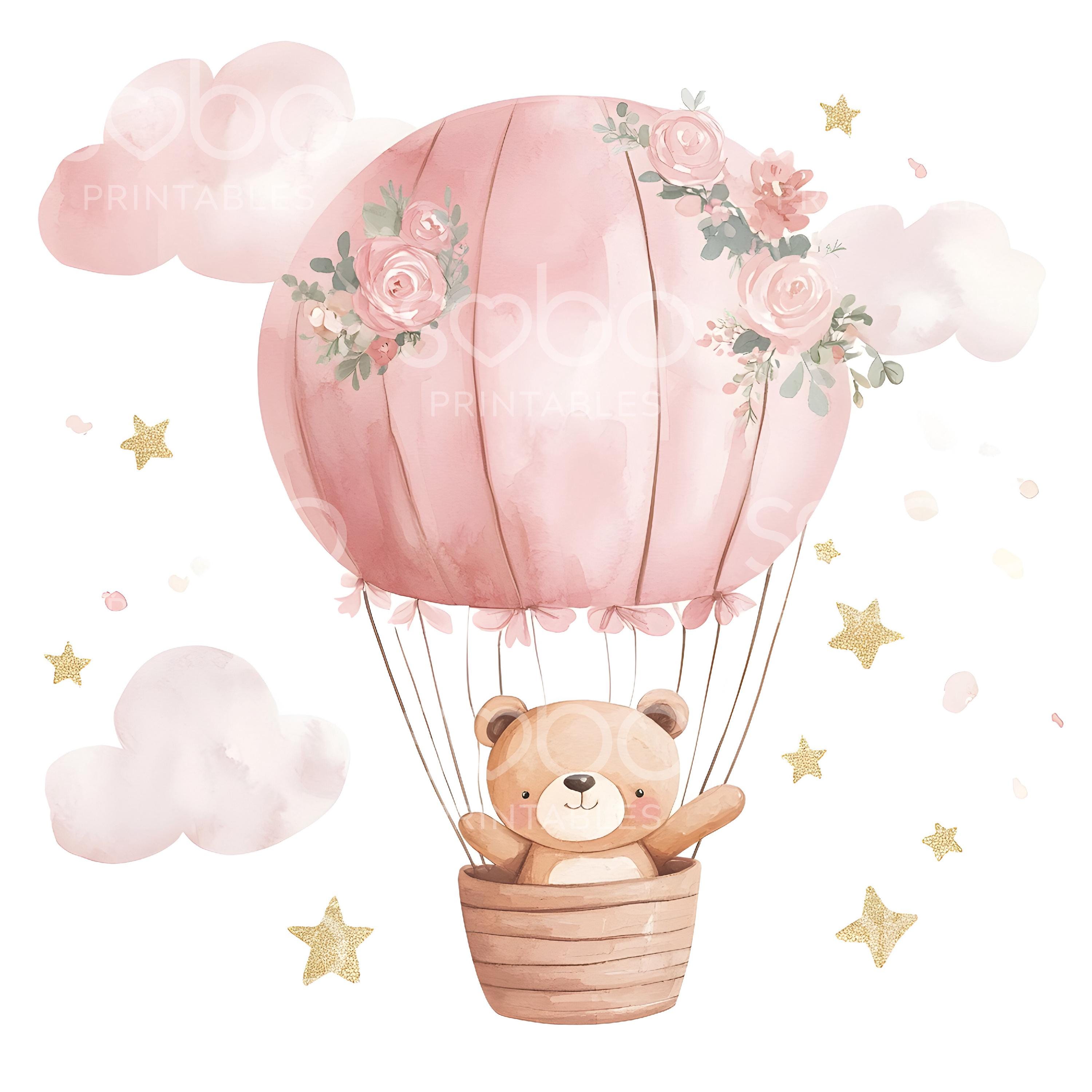 17 Pink Teddy Bears Clipart, Hot Air Balloons, Baby Shower Clipart ...