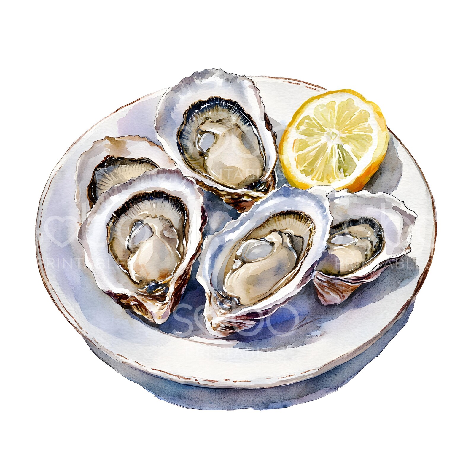 20 Oysters Clipart, Seafood Clipart, Printable Watercolor Clipart, High ...