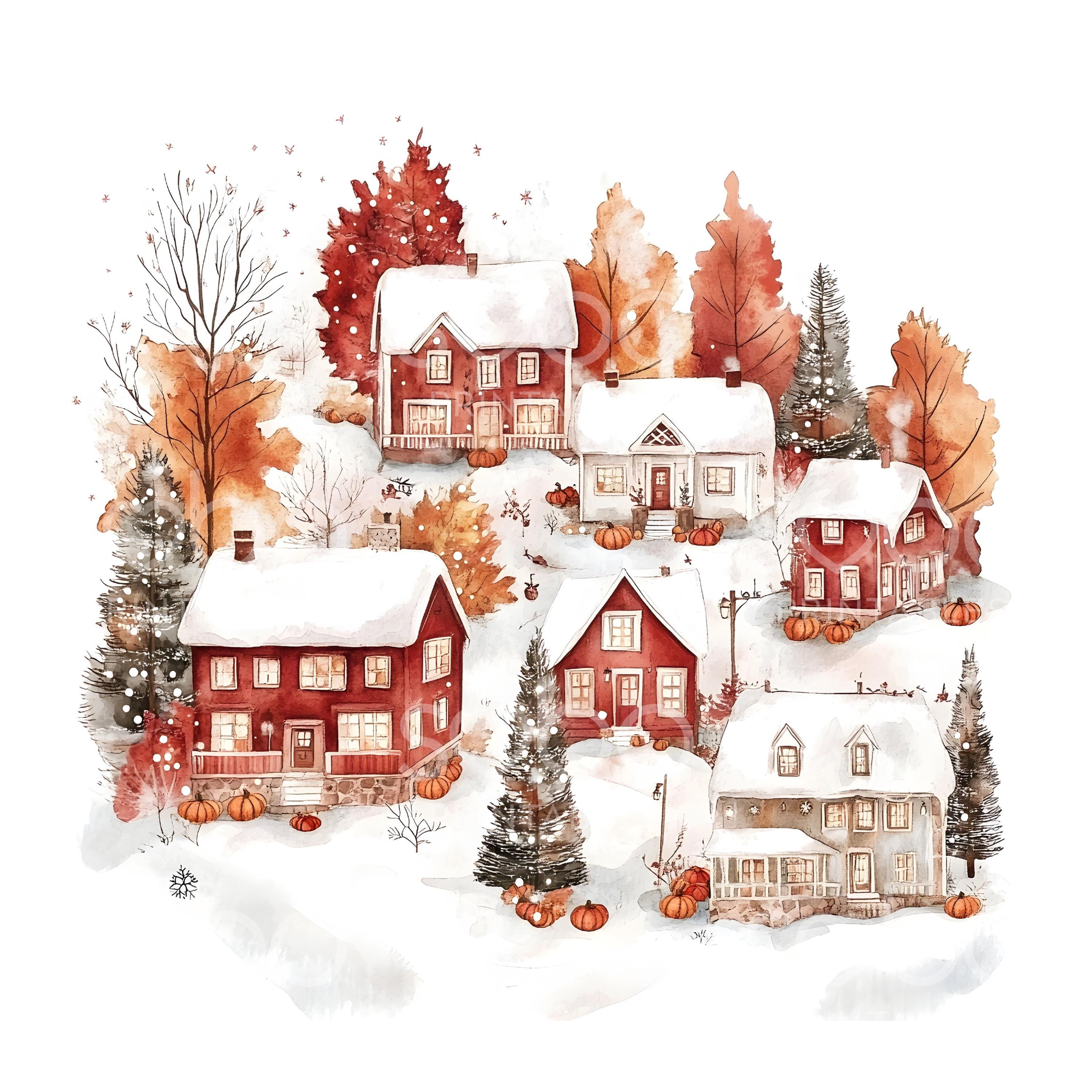 26 Autumn Fall Village Clipart, Cute Cottagecore Houses, Autumn Village ...