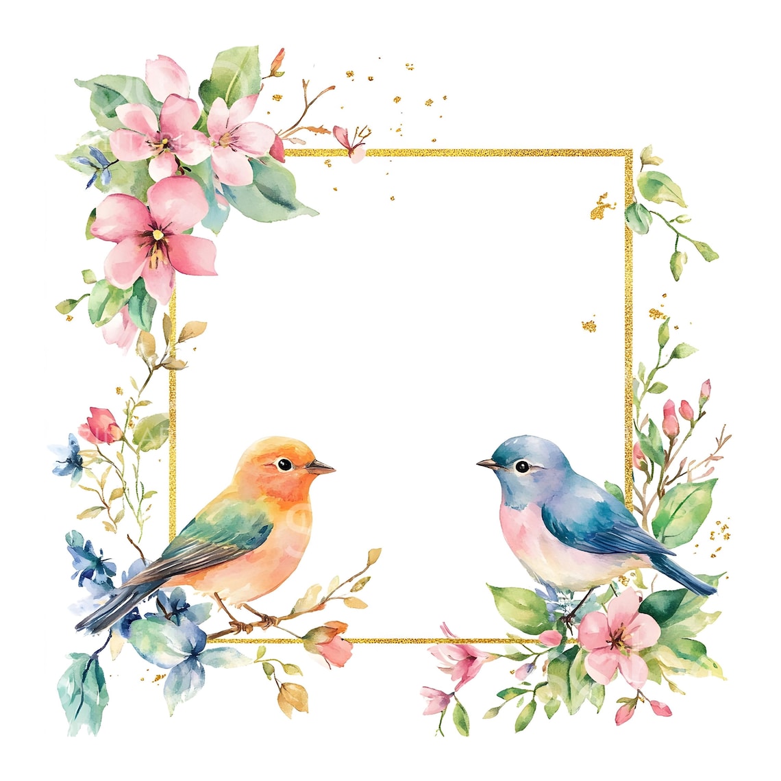 19 Floral Bird Frame Clipart, Cute Watercolor Birds, Frames Art, Print ...