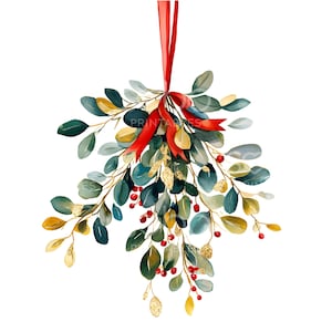 16 maretak clipart, kerst clipart, feestelijke vakantie, afdrukbare aquarel clipart, hoge kwaliteit jpg's, digitale download Paper Craft S302
