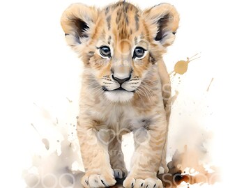 14 Baby Lion Cub Clipart, Lion Nursery, Printable Watercolor Clipart, High Quality JPGs, Digital download, Wall Art Baby, Paper Craft S150