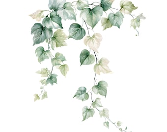 30 Heart Ivy Sprig Clipart, String of Hearts, Ivy Vines Clipart, Watercolor Clipart, Printable Clipart, Digital Download, Paper Craft U312