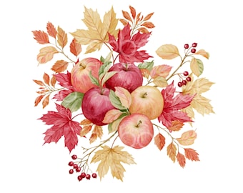 26 Autumn Apple Bouquet Clipart, Harvest Apple, Apple Picking, Printable Watercolour, High Quality JPGs, Digital Download, Paper Craft U303