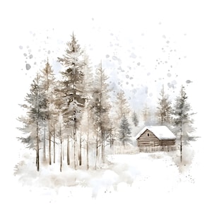 33 imágenes prediseñadas de cabaña de invierno, imágenes prediseñadas de campamento en el bosque, tarjeta navideña, archivos JPG de alta calidad, planificador digital, diarios basura, descarga digital S375