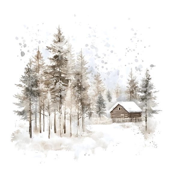 33 Winter Cabin Clipart, Woods Camping Clipart, Christmas Card, High Quality JPGs, Digital Planner, Junk Journals, Digital Download S375