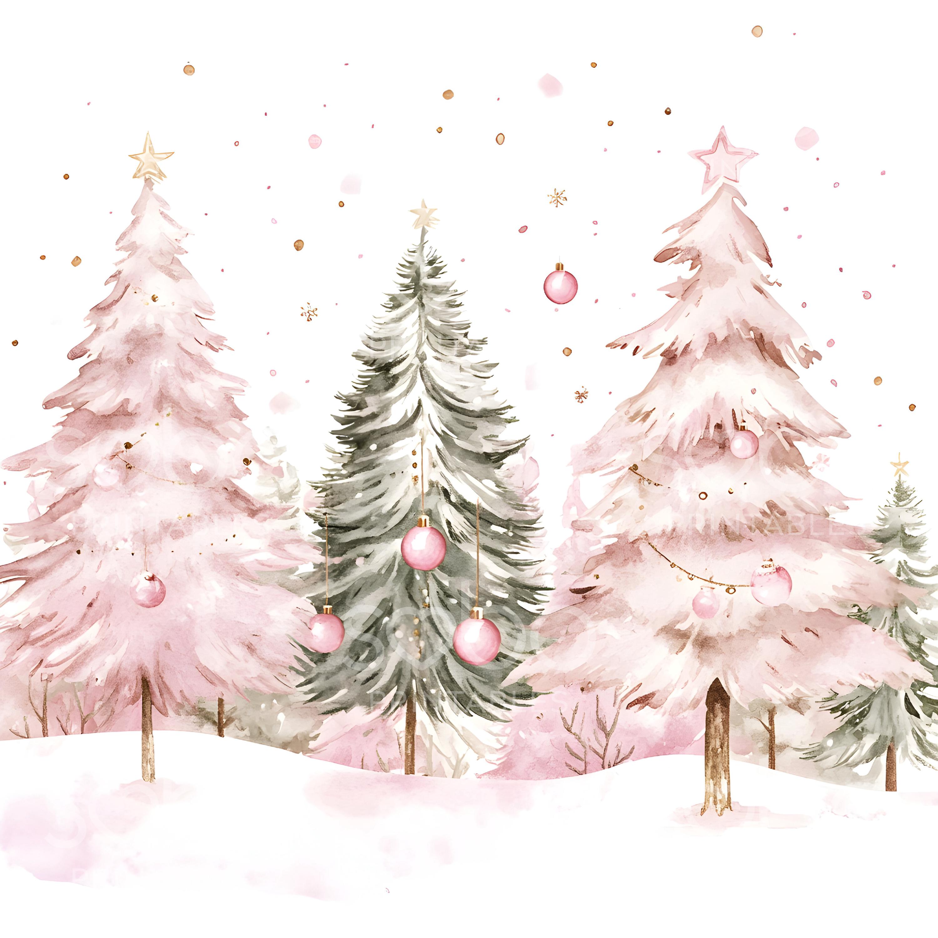 24 Pink Christmas Trees Clipart, Winter Festive Clipart, Printable ...