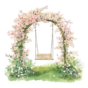 20 Clipart de balançoire arche florale, jolie balançoire fleur, clipart aquarelle, fichiers JPG de haute qualité, téléchargement numérique, haute résolution, créations en papier S713