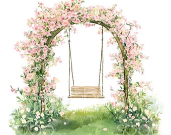 20 Floral Arch Swing Clipart, Cute Flower Swing, Watercolor Clipart, High Quality JPGs, Digital Download, High Resolution, Paper Craft S713