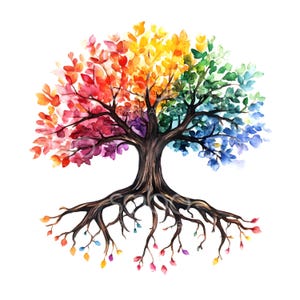 22 imágenes prediseñadas del árbol de la vida del arco iris, árbol genealógico, roble, imágenes prediseñadas de acuarela imprimibles, archivos JPG de alta calidad, descarga digital, manualidades de papel S446