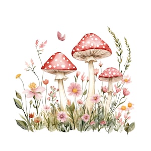 21 roze paddestoelen clipart, vliegenzwam, paddestoel afdrukbare aquarel, hoge kwaliteit jpg's, digitale download, Paper Craft, Junk Journal S828