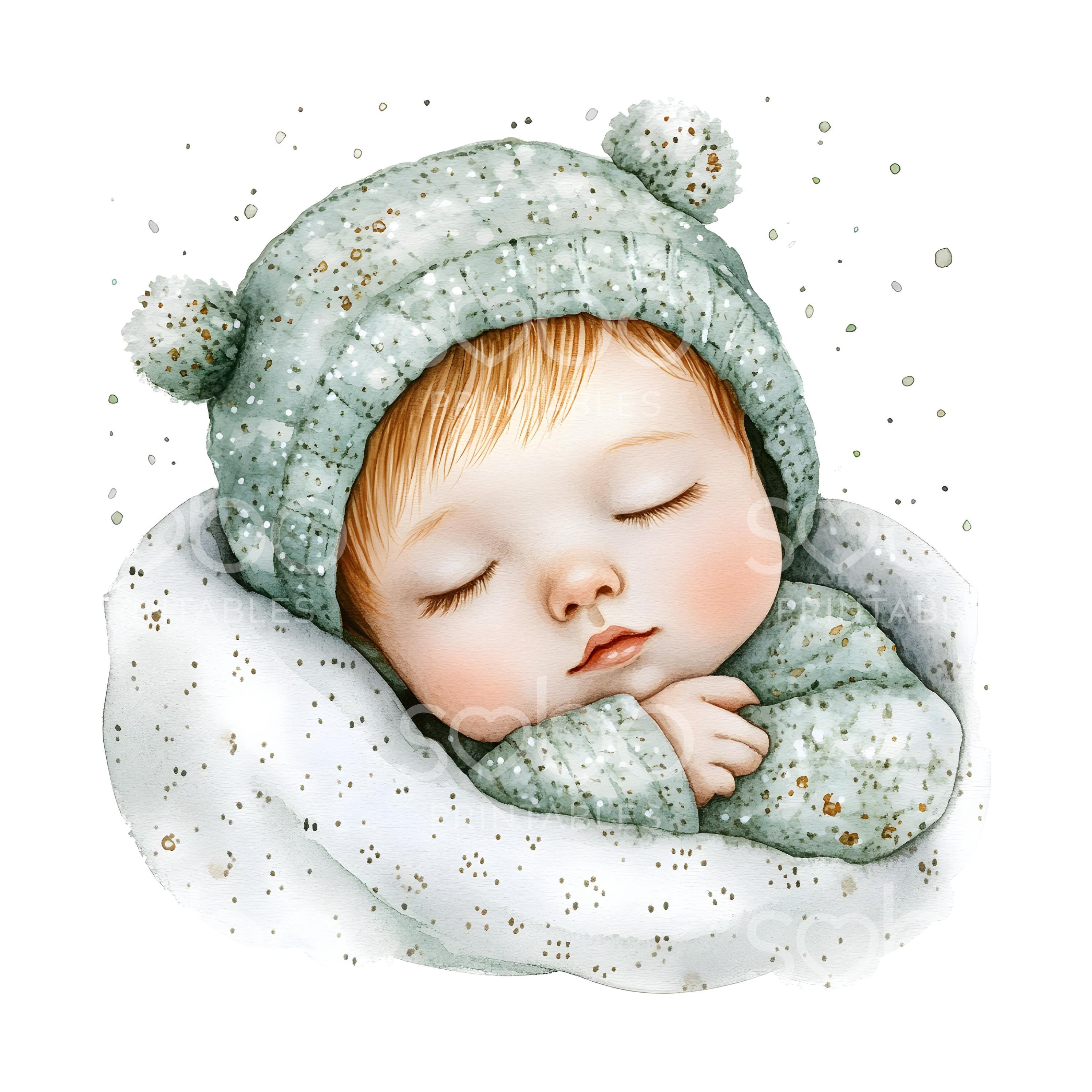 27 Baby Sleeping Clipart, Cute Nursery Print, Printable Watercolor