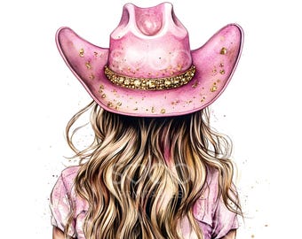 24 Cowgirl Back Clipart, Cute Western Cowgirl, Printable Watercolor Art, High Quality JPGs, Digital Download, Paper Craft, Junk Journal S840