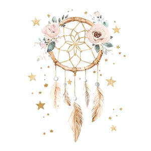 30 Boho Dreamcatcher Clipart, Kwiatowy Dreamcatcher, Wydrukowana Akwarela, Wysokiej Jakości JPG, Pobieranie Cyfrowe, Rękodzieło Papierowe, Dziennik Śmieci S779
