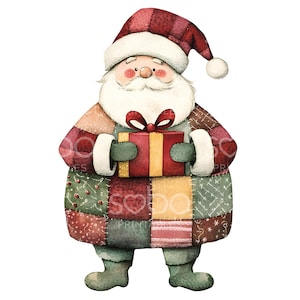22 Weihnachten Patchwork Santa Clipart, Weihnachtsmann Clipart, Weihnachtskarte Handwerk, hochwertige JPGs, digitaler Planer, digitaler Download S279