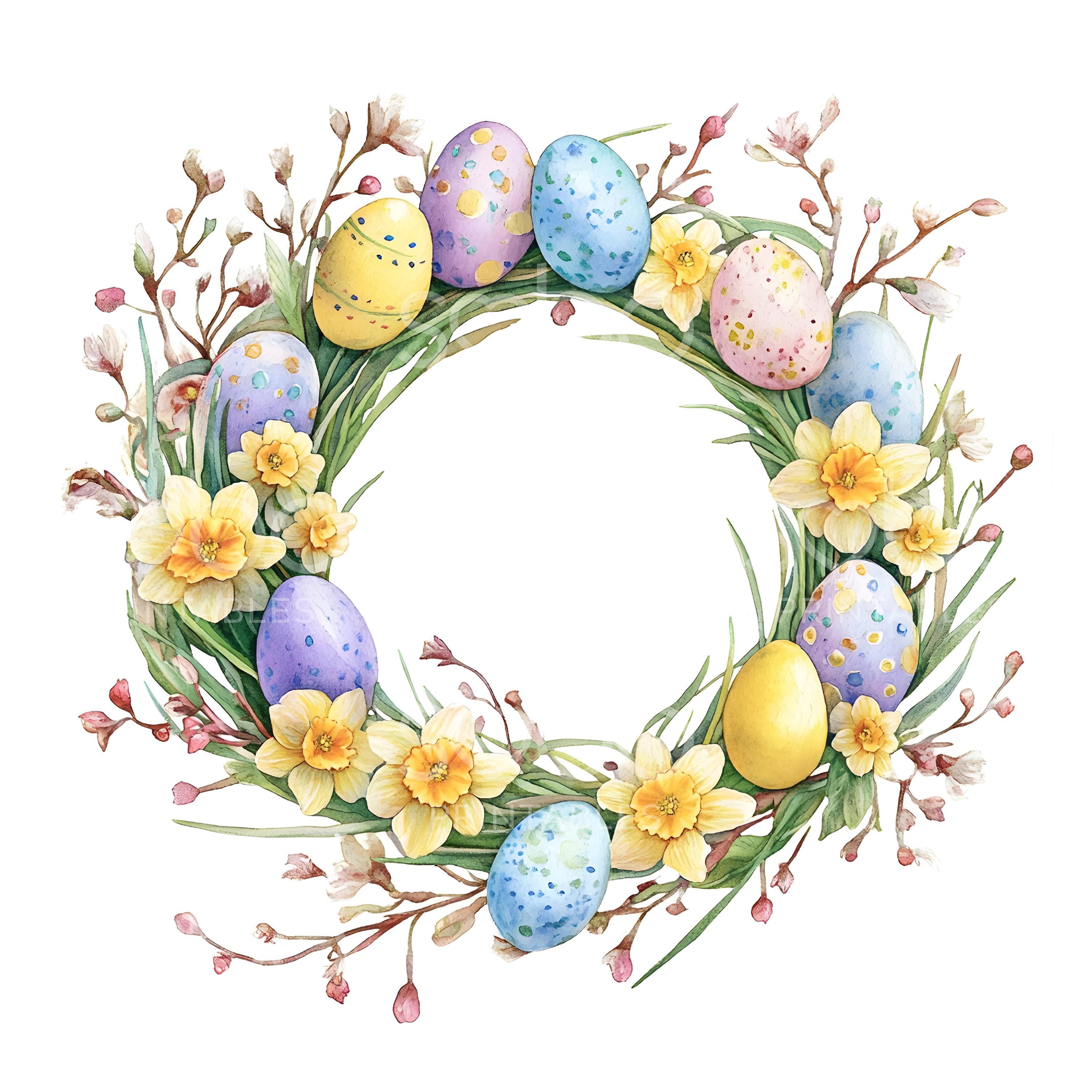 20 Easter Wreath Clipart, Easter Decor Clipart, Easter Card, High Quality JPGs, Printable Watercolor Art, Digital Download, Paper Craft S755