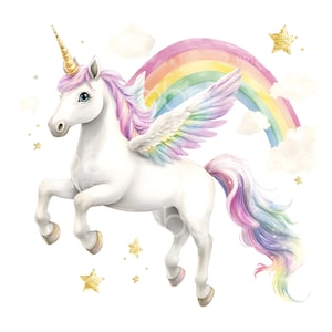 20 imágenes prediseñadas de unicornio con arcoíris, imágenes prediseñadas de guardería, imágenes prediseñadas de unicornio para niña de cumpleaños, primer cumpleaños, guardería de niña, arte de unicornios caprichosos S571