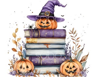 22 Halloween Bücher Hut Clipart, Halloween Bücher Stapel, Hexe Kunst, druckbare Aquarell, hochwertige JPGs, digitaler Download, Papierhandwerk U50
