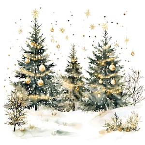 26 クリスマス ツリー クリップアート、冬のお祭りクリップアート、印刷可能な水彩画、高品質 JPG、デジタル ダウンロード、ペーパー クラフト S187