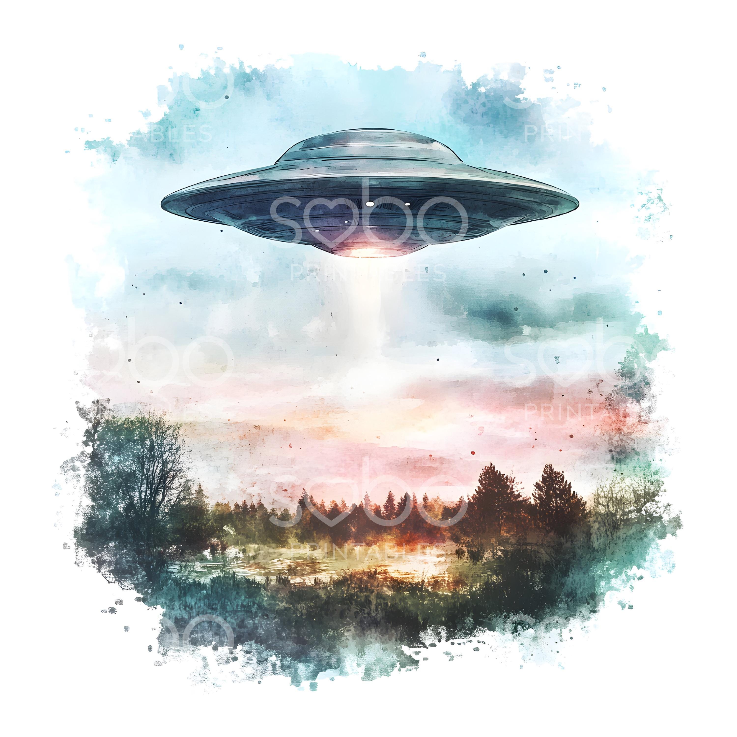 21 Alien Ship Clipart, UFO Clipart, UFO in Sky, Printable Watercolor ...