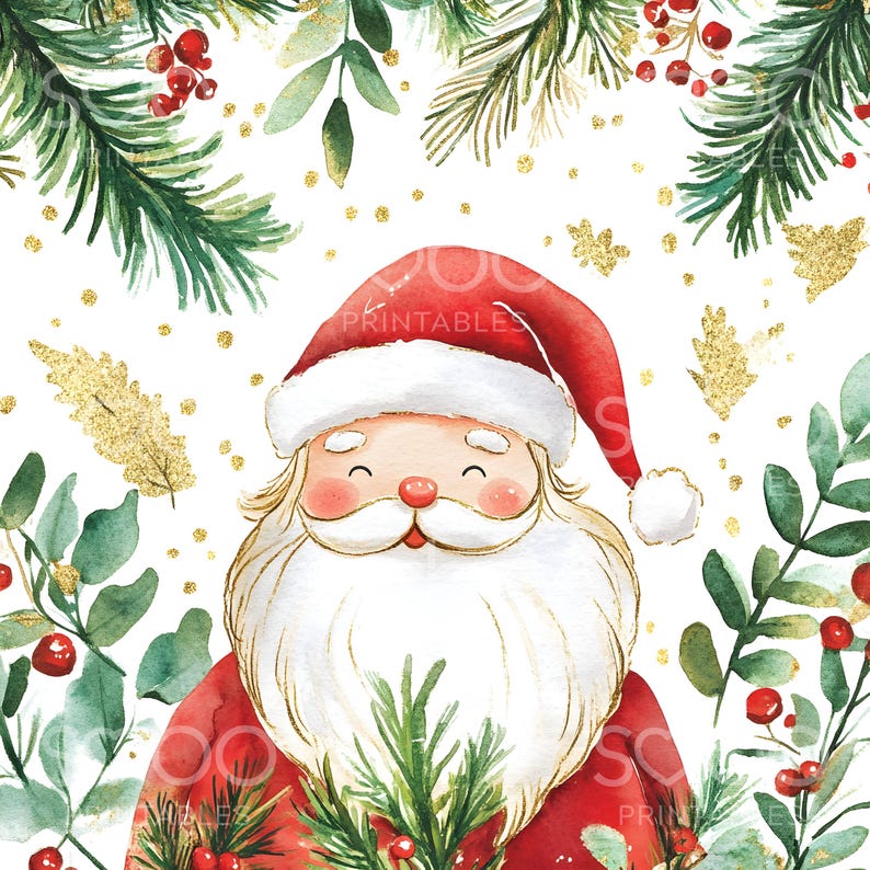 19 Christmas Santa Clipart, Santa Claus Clipart, Gold Foil Christmas Card, High Quality JPG, Digital Download, Paper Craft Junk Journal S292 image 8