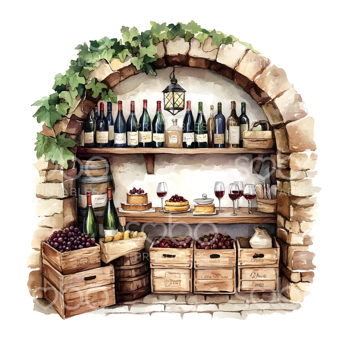 22 Rustic Wine Cellar Clipart, Tuscany, Wine Clipart, Printable ...