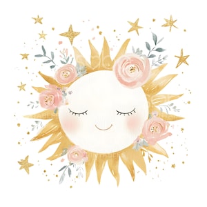25 Boho Pastell Sonne Clipart, niedliche Kinder Kinderzimmer, Sonne Clipart, Goldfolie, hochwertige JPG, digitaler Download, Papiermodell, Junk Journal S637