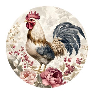20 cliparts coq vintage, Clipart coq floral, aquarelle imprimable, fichiers JPG de haute qualité, téléchargement numérique, paper Craft Junk Journal S614