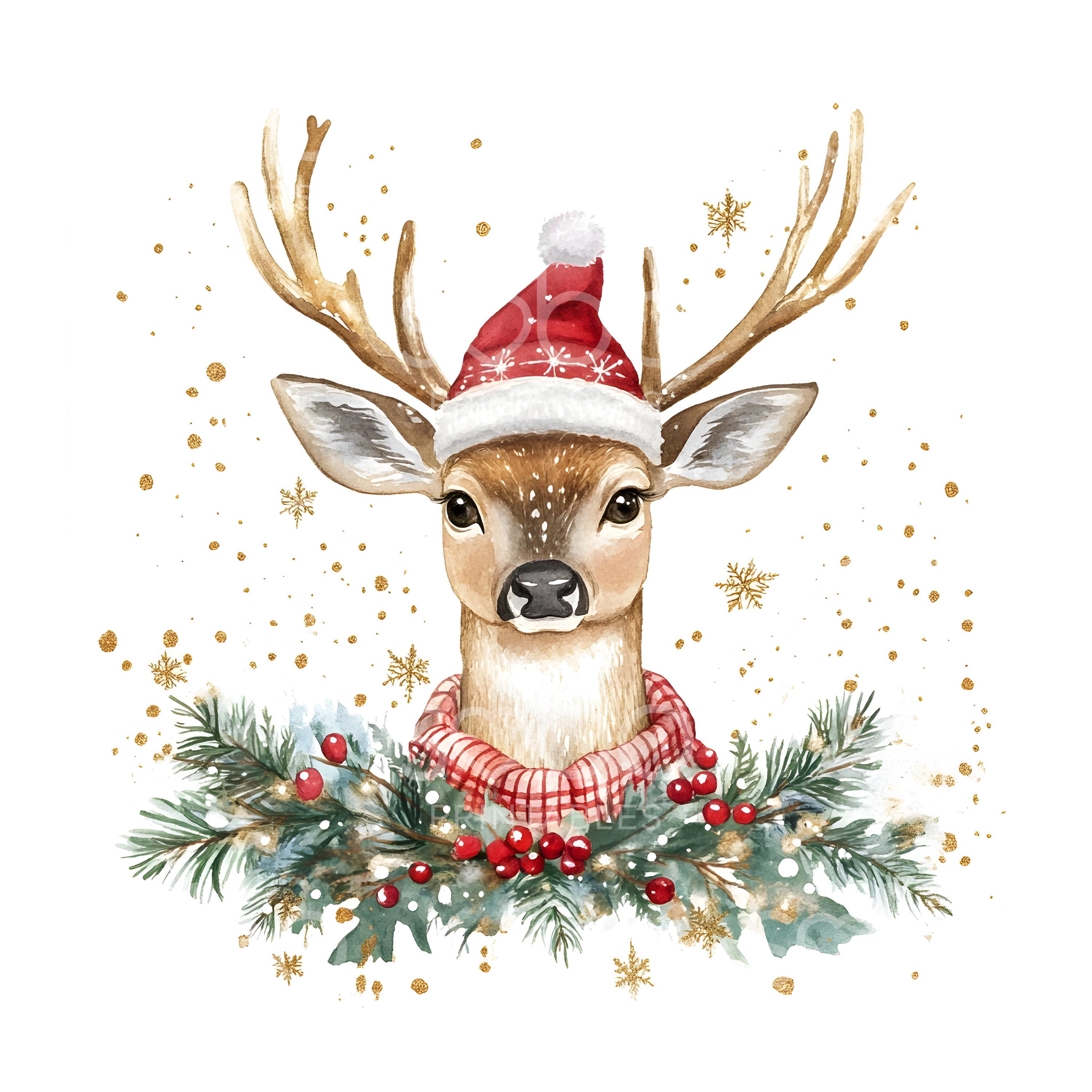 18 Xmas Deer Santa Hat Clipart, Christmas Deer, Christmas Clipart ...