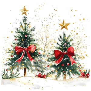22 arbres de Noël classiques des cliparts, des cliparts festifs d'hiver, aquarelle imprimable, JPG de haute qualité, téléchargement numérique, créations en papier S311