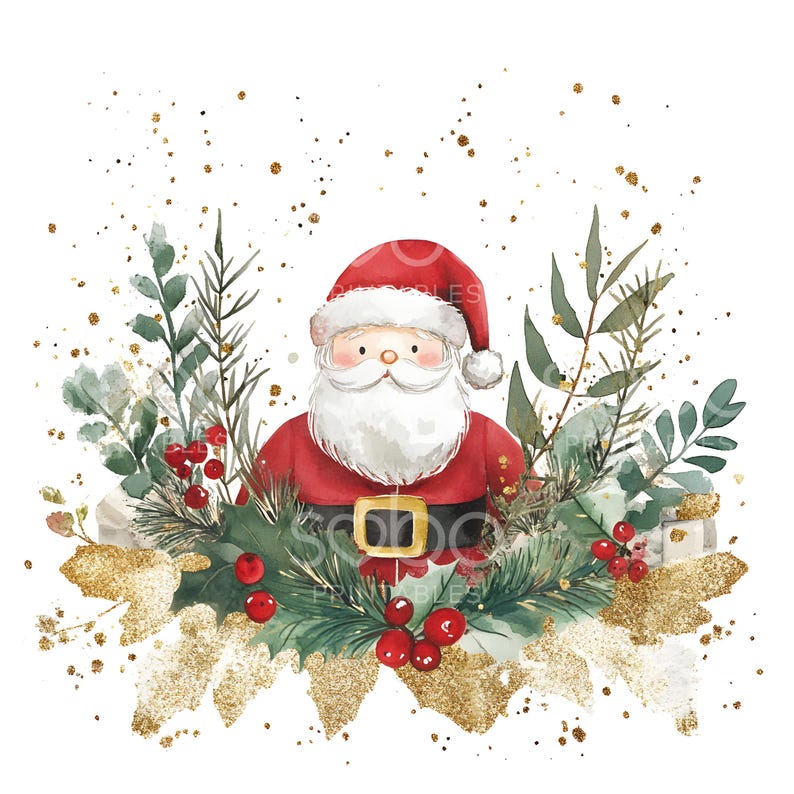 19 Christmas Santa Clipart, Santa Claus Clipart, Gold Foil Christmas Card, High Quality JPG, Digital Download, Paper Craft Junk Journal S292 image 6